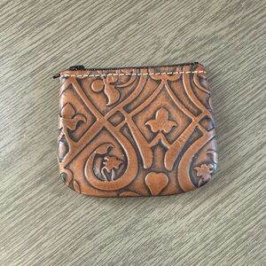 HCC - Brown Embossed Leather Coin Pouch